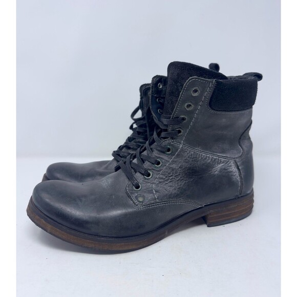 Men\'s ALDO combat Boots shoes Distressed Black Round Toe Laces used Size 8 main image 5